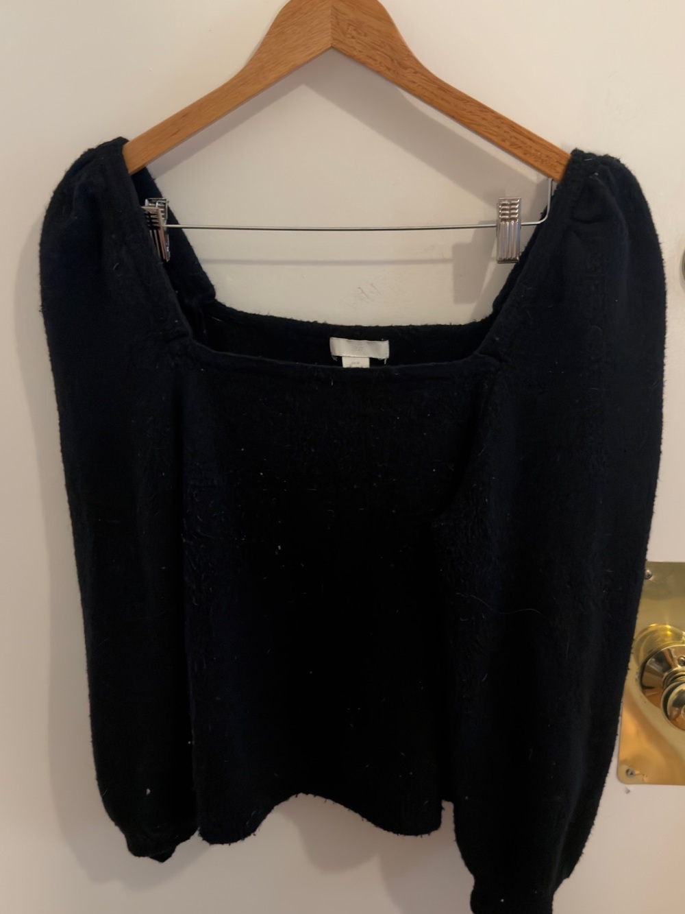 H&M Black Square Neck Balloon Sleeve Top